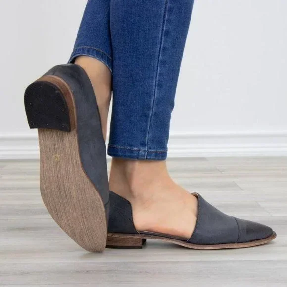 Charcoal Opened Side Pointy Slip On Flat Loafer - Picture 10 of 11